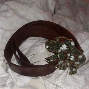 American Vintage Brown Belt with Mosaic Elephant Buckle